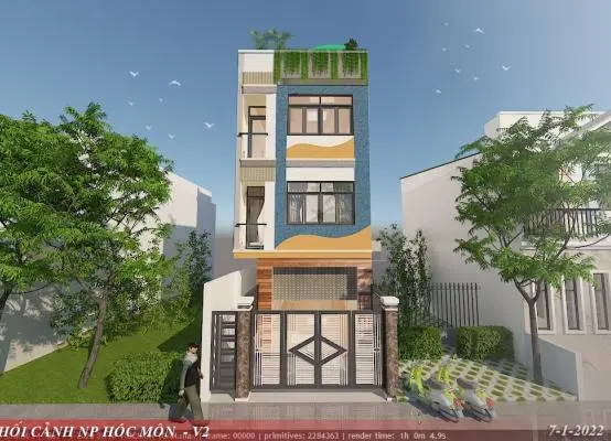 Xây nhà trọn gói tại Bà Điểm, Hóc Môn — Nhà phố 1 trệt 2 lầu của Bà Nguyễn Thị Vân do Xây Dựng Kim Anh thi công
