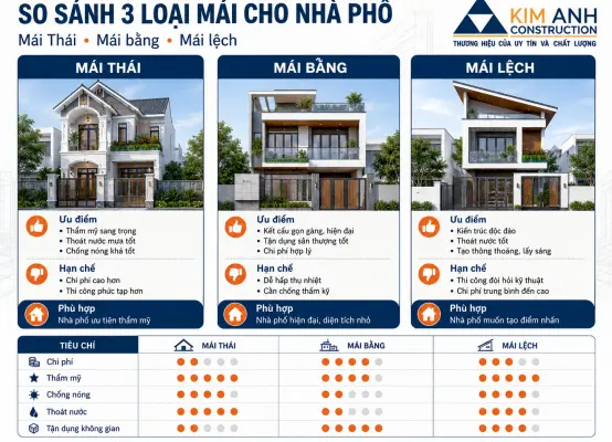 Mái Thái hay mái bằng? So sánh 3 loại mái Thái, bằng, lệch và cách chọn cho nhà phố