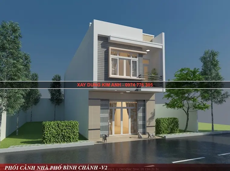 Mặt tiền nh&agrave; phố tối giản 1 trệt 1 lầu tại B&igrave;nh Lợi B&igrave;nh Ch&aacute;nh &ndash; phối cảnh 3D X&acirc;y Dựng Kim Anh