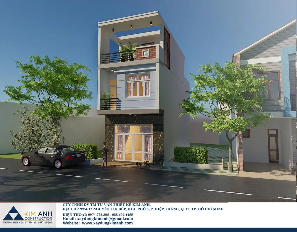Phối cảnh 3D nh&agrave; phố 1 trệt 2 lầu x&acirc;y trọn g&oacute;i tại T&acirc;n Tạo B&igrave;nh T&acirc;n của X&acirc;y Dựng Kim Anh