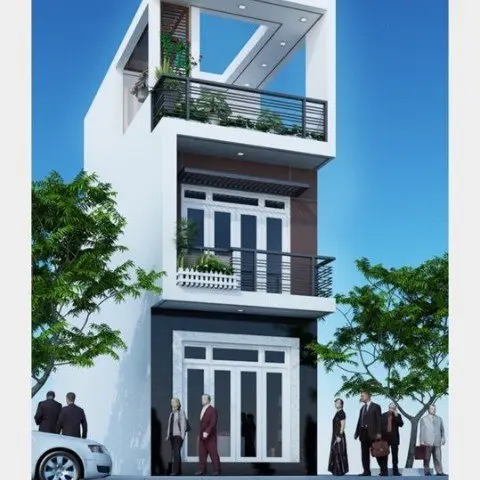 Phối cảnh 3D mặt tiền nh&agrave; phố 2 tầng, 1 tum tại Quận B&igrave;nh T&acirc;n với đường n&eacute;t khỏe khoắn, hiện đại