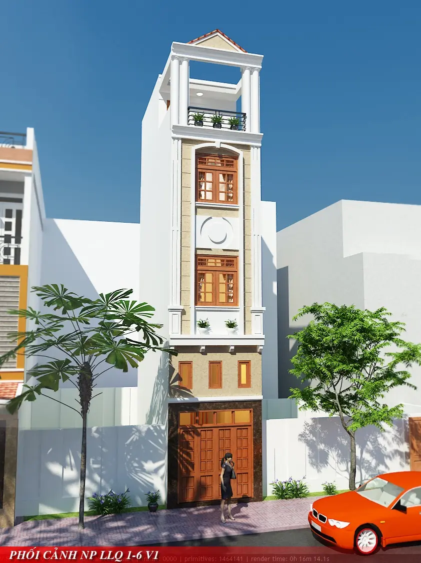 Thiết kế phối cảnh 3D nh&agrave; phố t&acirc;n cổ điển Lạc Long Qu&acirc;n Quận 11 TP.HCM của X&acirc;y Dựng Kim Anh