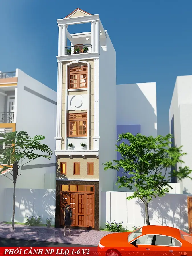Phối cảnh nh&agrave; phố t&acirc;n cổ điển 1 trệt 1 lửng 3 lầu tại 341/6 Lạc Long Qu&acirc;n Quận 11 do X&acirc;y Dựng Kim Anh thi c&ocirc;ng
