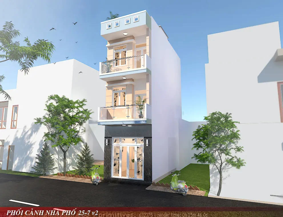 Phối cảnh 3D nh&agrave; phố 3 tầng x&acirc;y trọn g&oacute;i tại T&acirc;n Ch&aacute;nh Hiệp Quận 12 của X&acirc;y Dựng Kim Anh