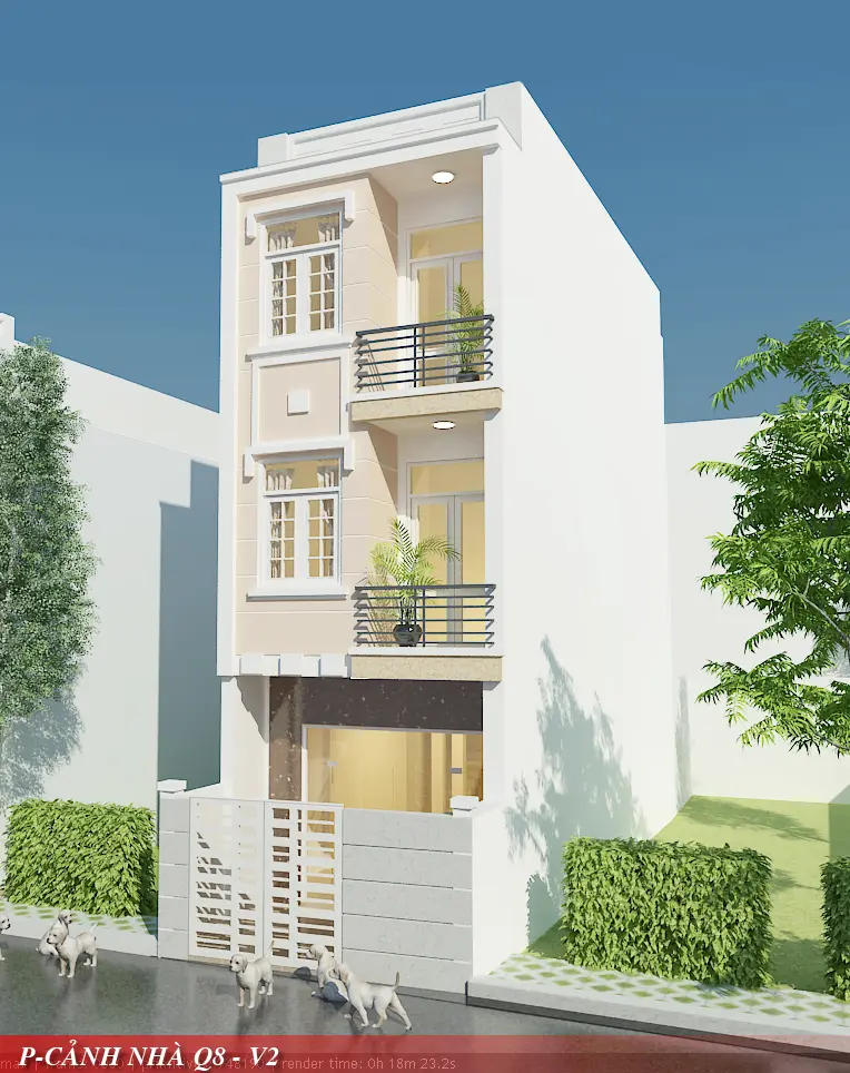 Phối cảnh 3D nh&agrave; phố 3 tầng x&acirc;y trọn g&oacute;i tại đường Cao Lỗ Quận 8 của X&acirc;y Dựng Kim Anh