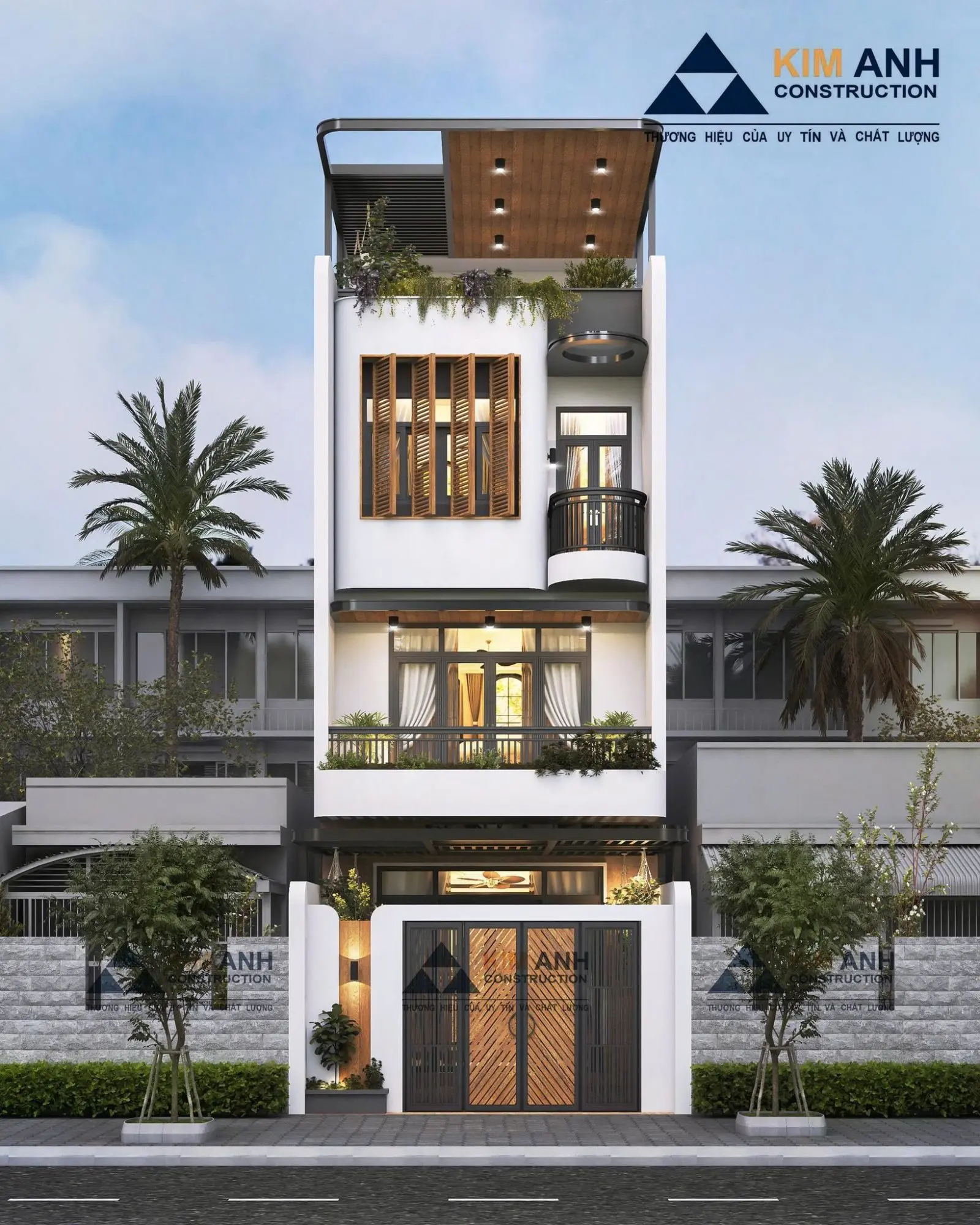 Phối cảnh 3D mặt tiền dự &aacute;n x&acirc;y nh&agrave; trọn g&oacute;i tại Quận G&ograve; Vấp của X&acirc;y Dựng Kim Anh