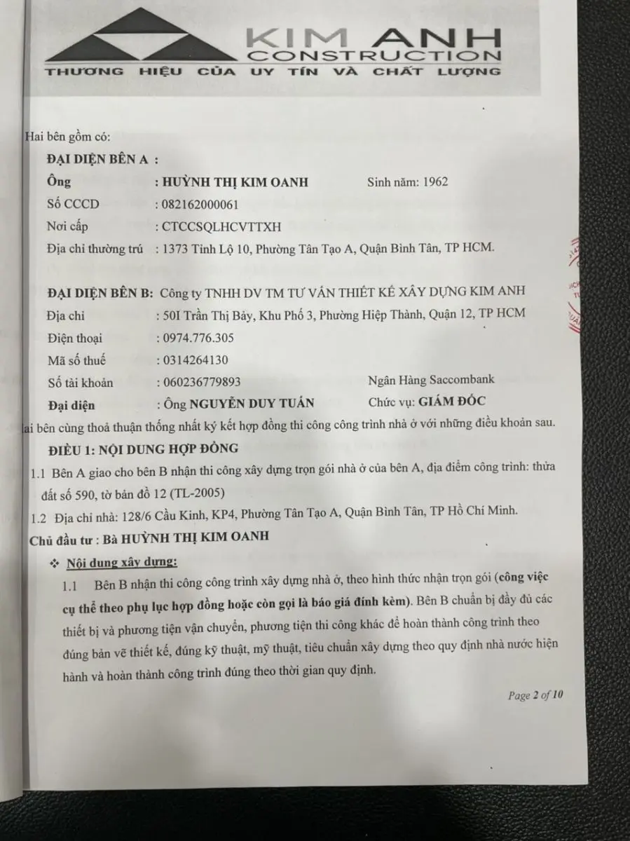 Hợp đồng dự &aacute;n x&acirc;y nh&agrave; phố&nbsp;phường T&acirc;n Tạo A, quận B&igrave;nh T&acirc;n