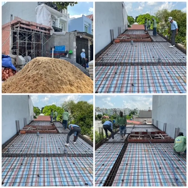 Kỹ sư Kim Anh đang kiểm tra chất lượng th&eacute;p s&agrave;n trước khi đổ b&ecirc; t&ocirc;ng tại một c&ocirc;ng tr&igrave;nh hẻm nhỏ Quận 12