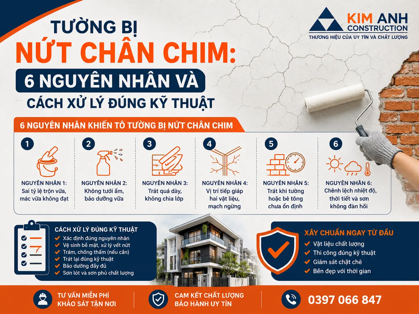 6 nguy&ecirc;n nh&acirc;n phổ biến khiến t&ocirc; tường bị nứt ch&acirc;n chim