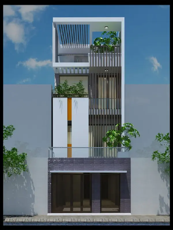 Mẫu nh&agrave; phố 3 tầng 1 tum mặt tiền ốp gạch x&aacute;m