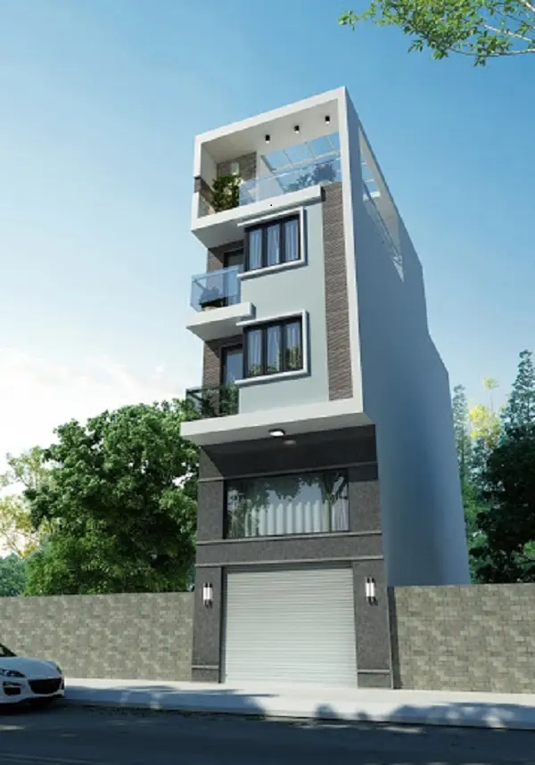 Mẫu nh&agrave; phố 3 tầng 1 tum với t&ocirc;ng m&agrave;u x&aacute;m