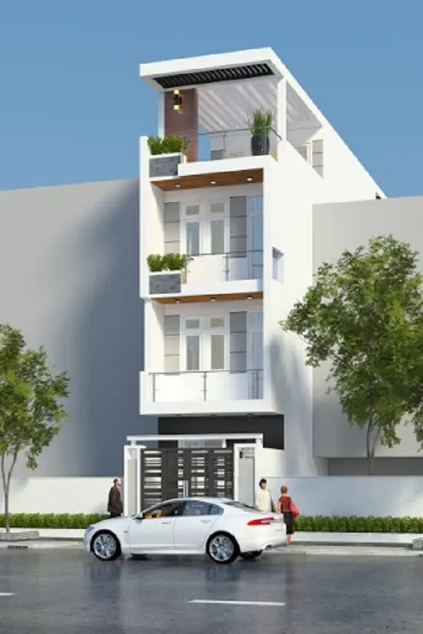 Mẫu nh&agrave; phố 3 tầng 1 tum thiết kế sang trọng với tone m&agrave;u trắng l&agrave;m chủ đạo