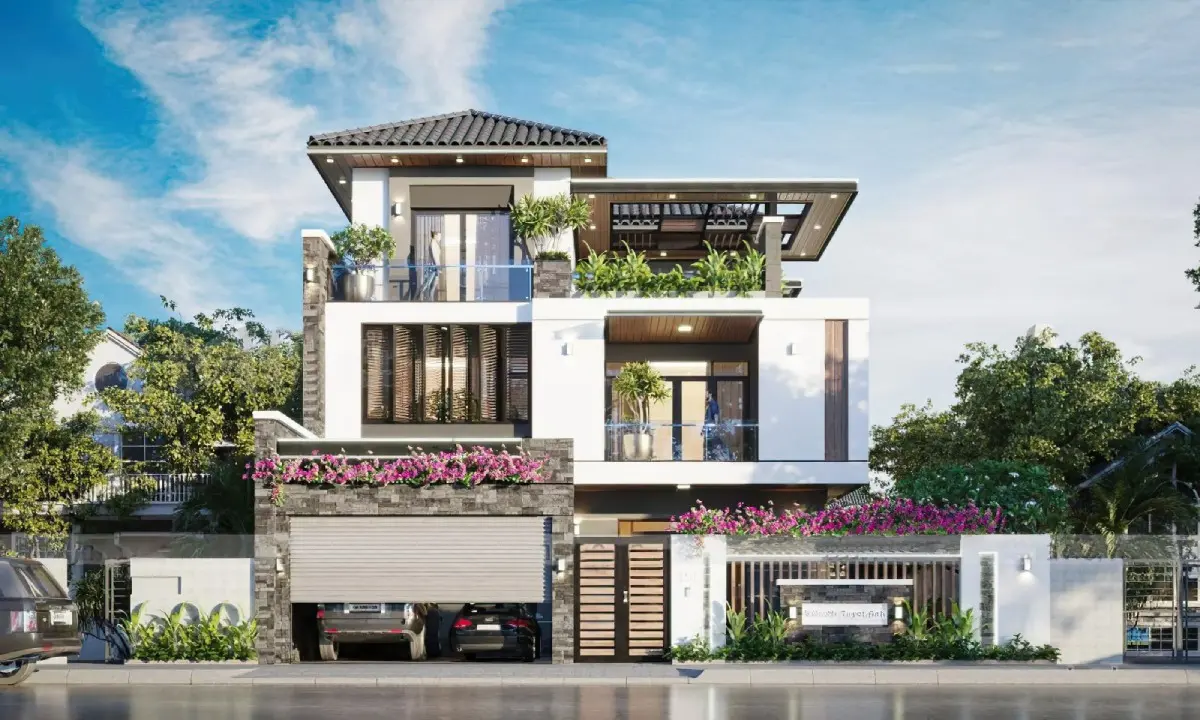 Mẫu nh&agrave; 3 tầng m&aacute;i Nhật sở hữu mặt tiền bắt mắt v&agrave; sử dụng vật liệu chất lượng