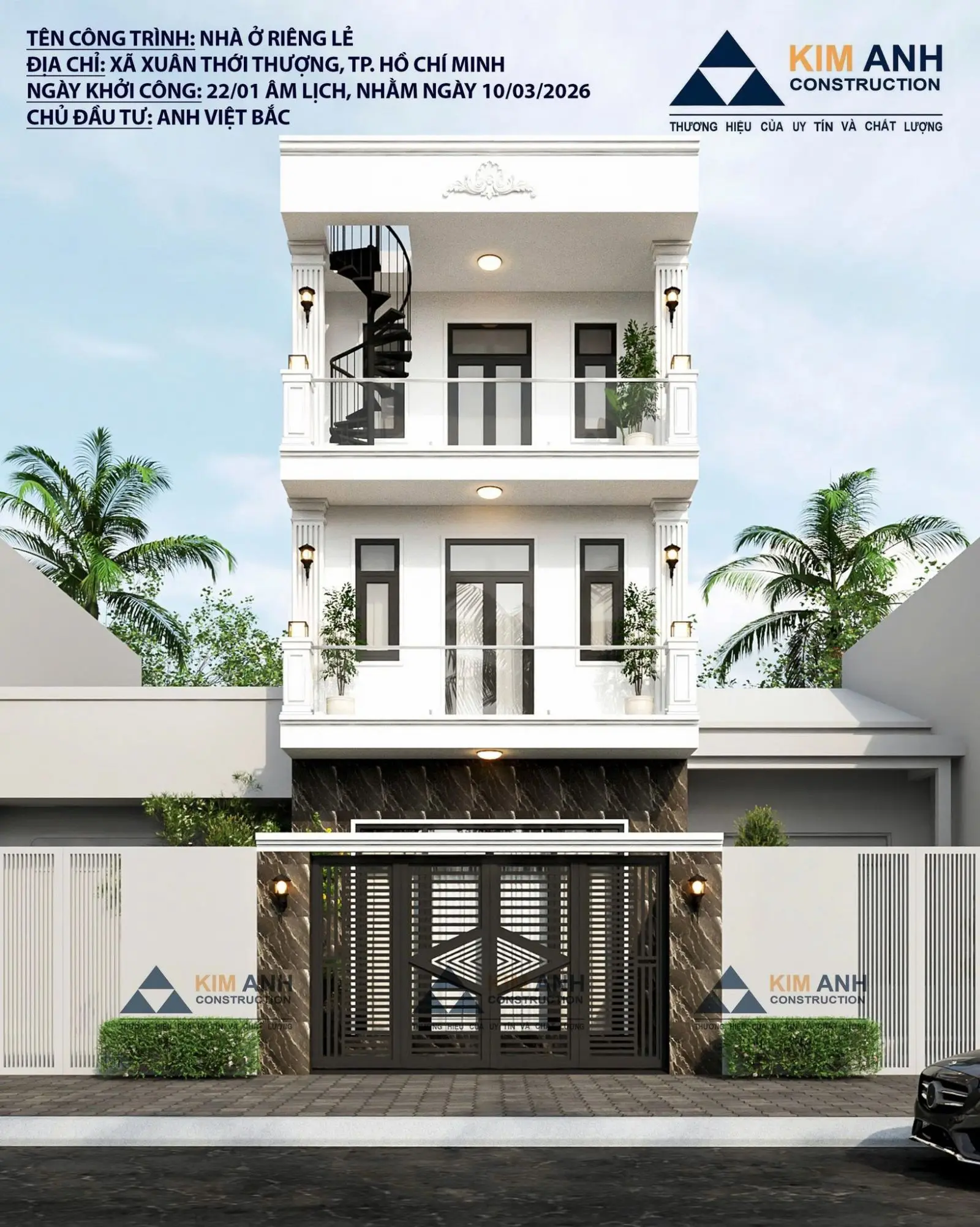 Mẫu nhà mặt tiền 5m không gian mở với vách kính lớn