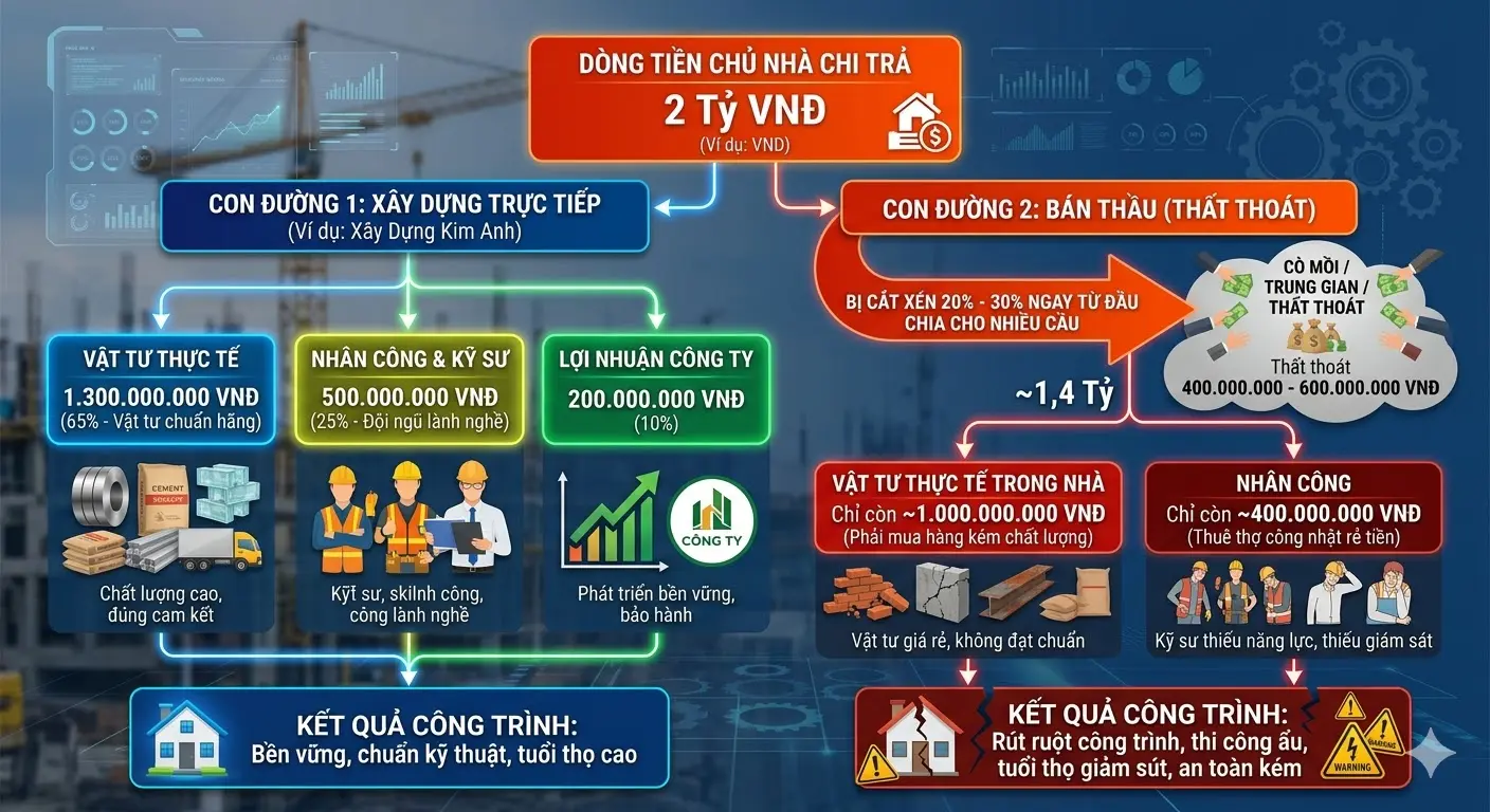 Sơ đồ minh họa đường đi của dòng tiền trong hợp đồng bán thầu
