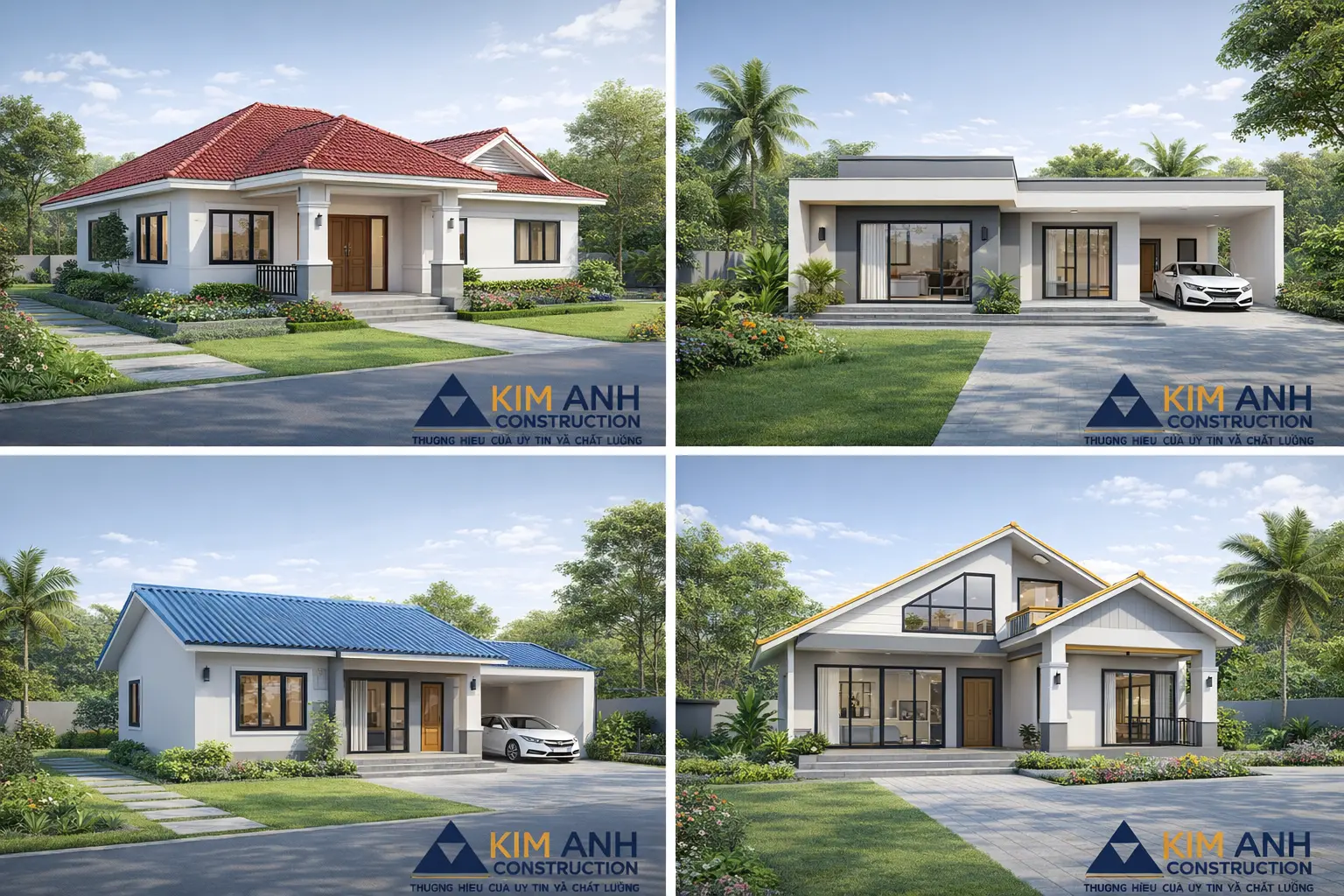 Minh họa 4 loại nhà cấp 4 phổ biến nhất: mái thái, mái bằng, mái tôn, gác lửng